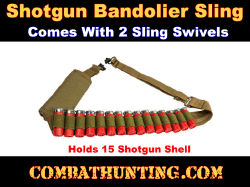 Shotgun Sling 15 Round Shot Shell Bandolier Two Point Sling FDE/TAN